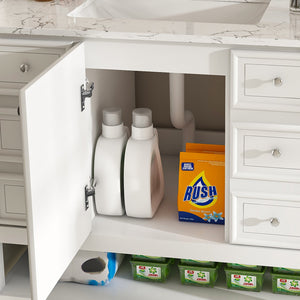 English Elm Modern 37" Bathroom Vanity With Carrara White Top - Sleek, Functional Storage & Easy Assembly! W509S00136