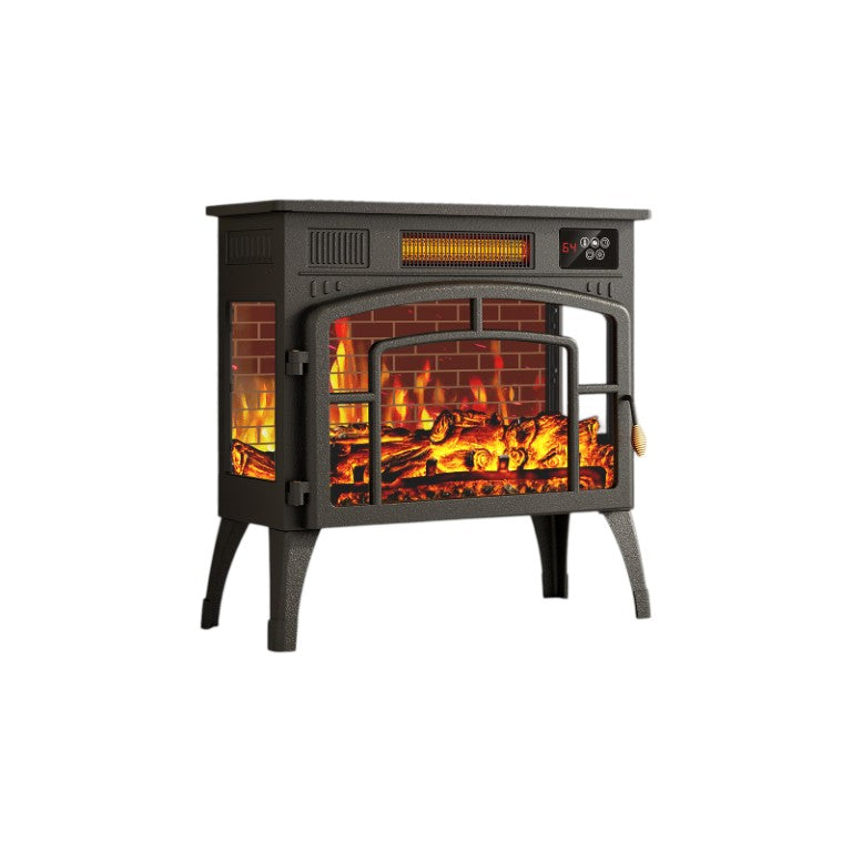 HomeRoots 23 Inch Steel Electric Fireplace with Mantle for Modern Living Room Ambiance 723843