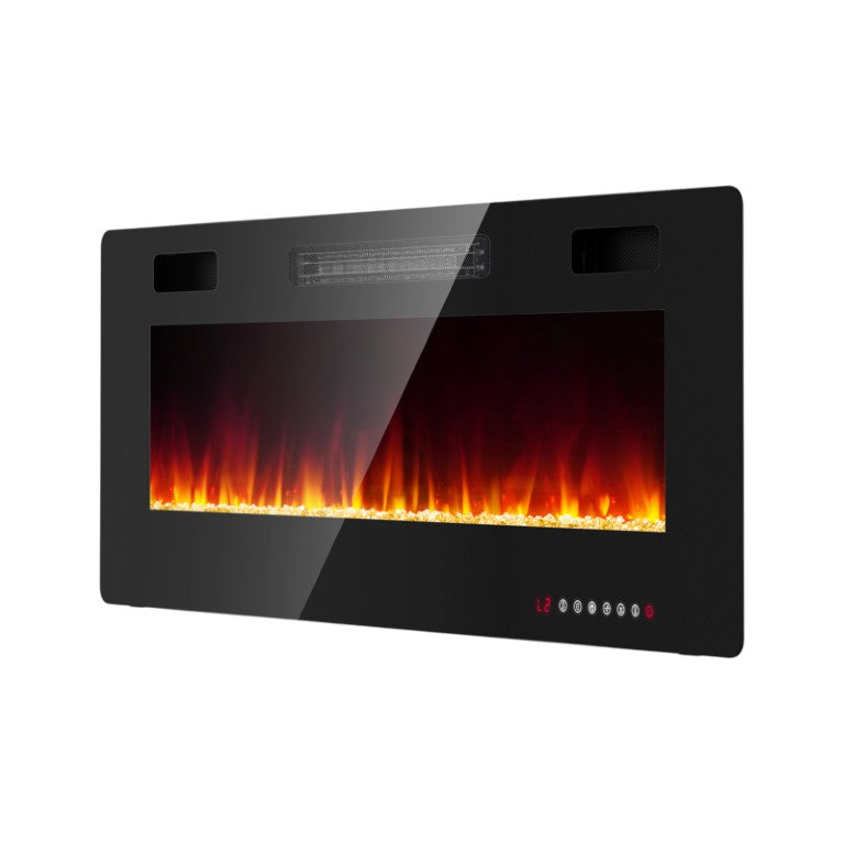 HomeRoots 36 Inch Black Metal Electric Fireplace Heater for Modern Living Room Ambiance 723844