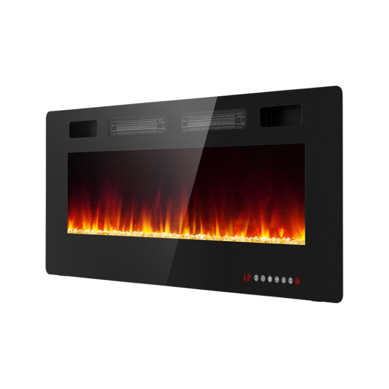 HomeRoots 42 Inch Black Metal Electric Fireplace Heater for Modern Living Room Ambiance 723845
