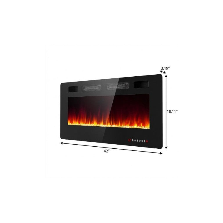 HomeRoots 42 Inch Black Metal Electric Fireplace Heater for Modern Living Room Ambiance 723845