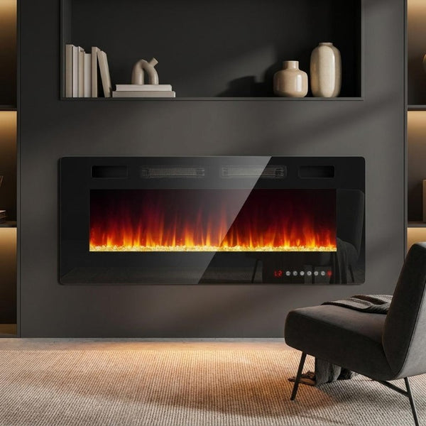 50 Inch Metal Electric Fireplace with Realistic Flame Effect for Modern Living Rooms