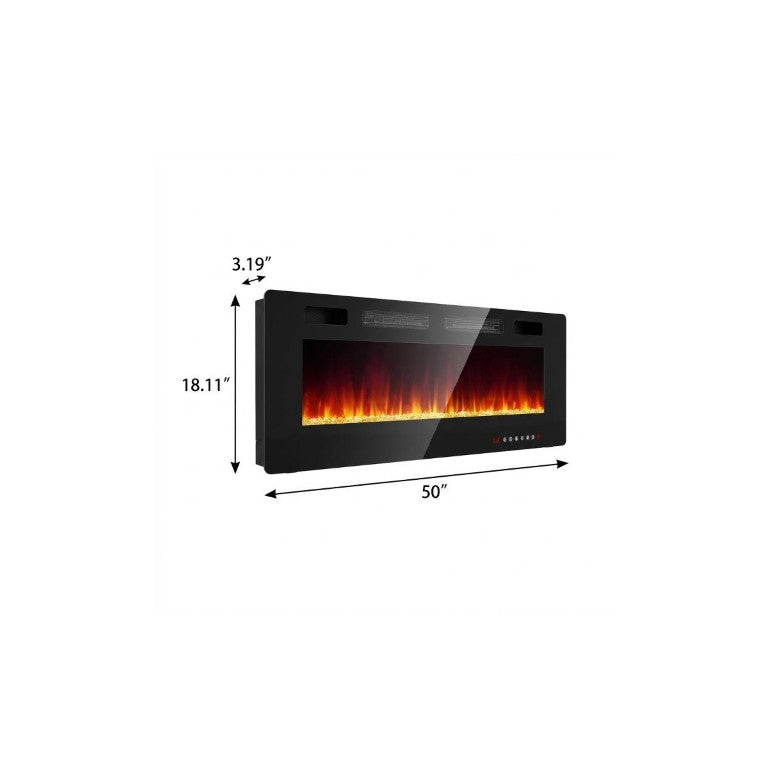 HomeRoots 50 Inch Metal Electric Fireplace with Realistic Flame Effect for Modern Living Rooms 723846
