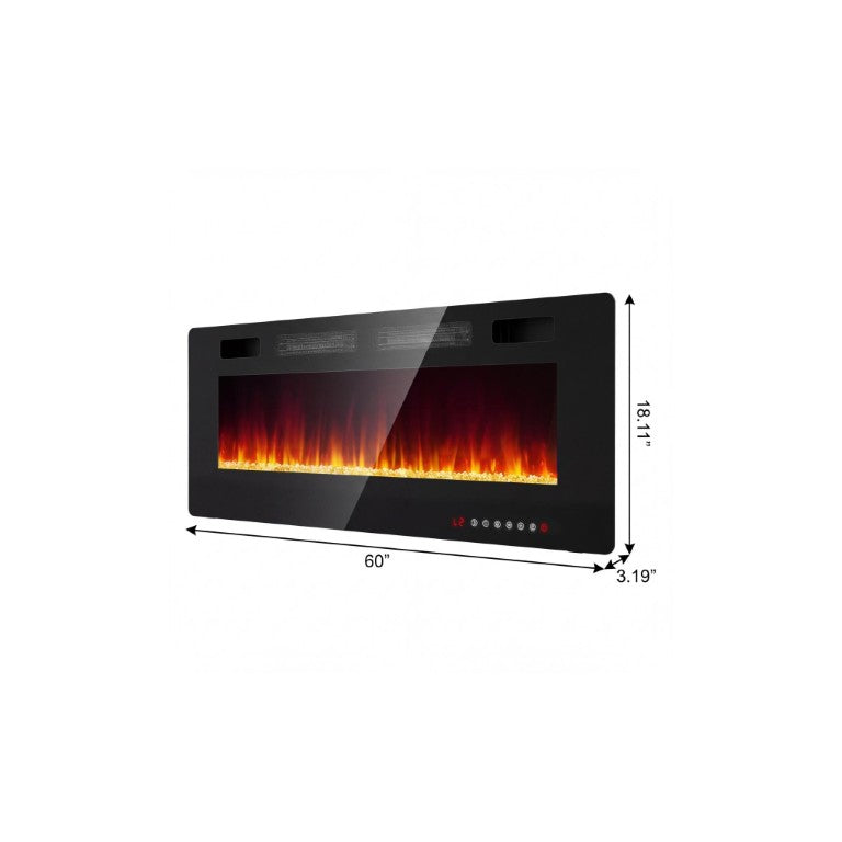 60 Inch Black Metal Electric Fireplace for Modern Living Room Ambiance and Warmth