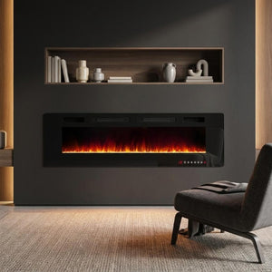 72 Inch Black Metal Electric Fireplace Insert for Modern Living Room Ambiance