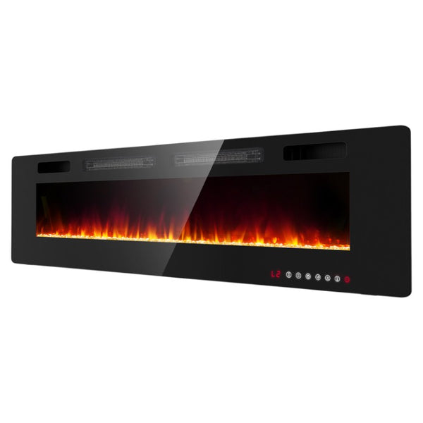 HomeRoots 72 Inch Black Metal Electric Fireplace Insert for Modern Living Room Ambiance 723848