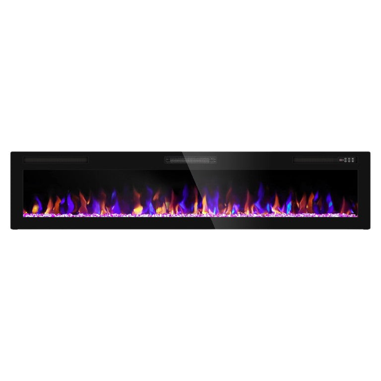 HomeRoots 72 Inch Faux Crystal Metal Electric Fireplace with Sleek Modern Mantel for Living Rooms 723849