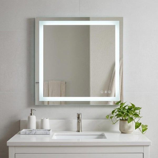 35 Inch Led Illuminated Frameless Wall Mirror for Modern Bathroom Vanity Spaces