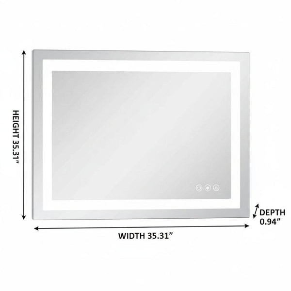 35 Inch Led Illuminated Frameless Wall Mirror for Modern Bathroom Vanity Spaces