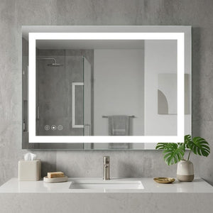 35 Inch Led Illuminated Frameless Wall Mirror for Modern Bathroom Vanity Spaces