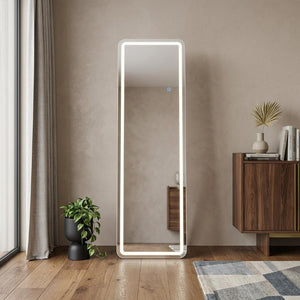 64 Inch Silver Lighted Freestanding Full Length Mirror with Elegant Framed Design