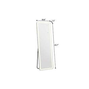 64 Inch Silver Lighted Freestanding Full Length Mirror with Elegant Framed Design
