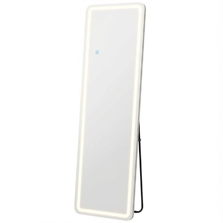 HomeRoots 64 Inch Lighted Full Length Mirror Freestanding or Wall Mounted Framed Clear Glass 723859
