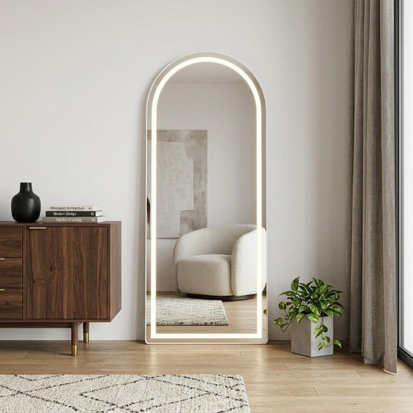 63 Inch Silver Arch Illuminated Full Length Freestanding Floor Leaner Vanity Mirror