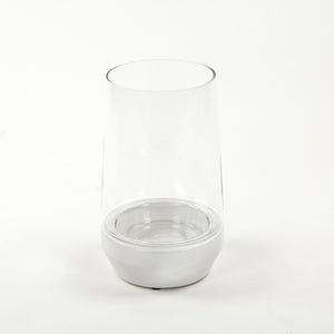 Zentique White Hurricane sculpted ceramic vase 8.5" glossy white centerpiece for flowers, mantels, modern décor 7283S A579