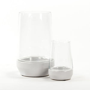 Zentique White Hurricane sculpted ceramic vase 8.5" glossy white centerpiece for flowers, mantels, modern décor 7283S A579