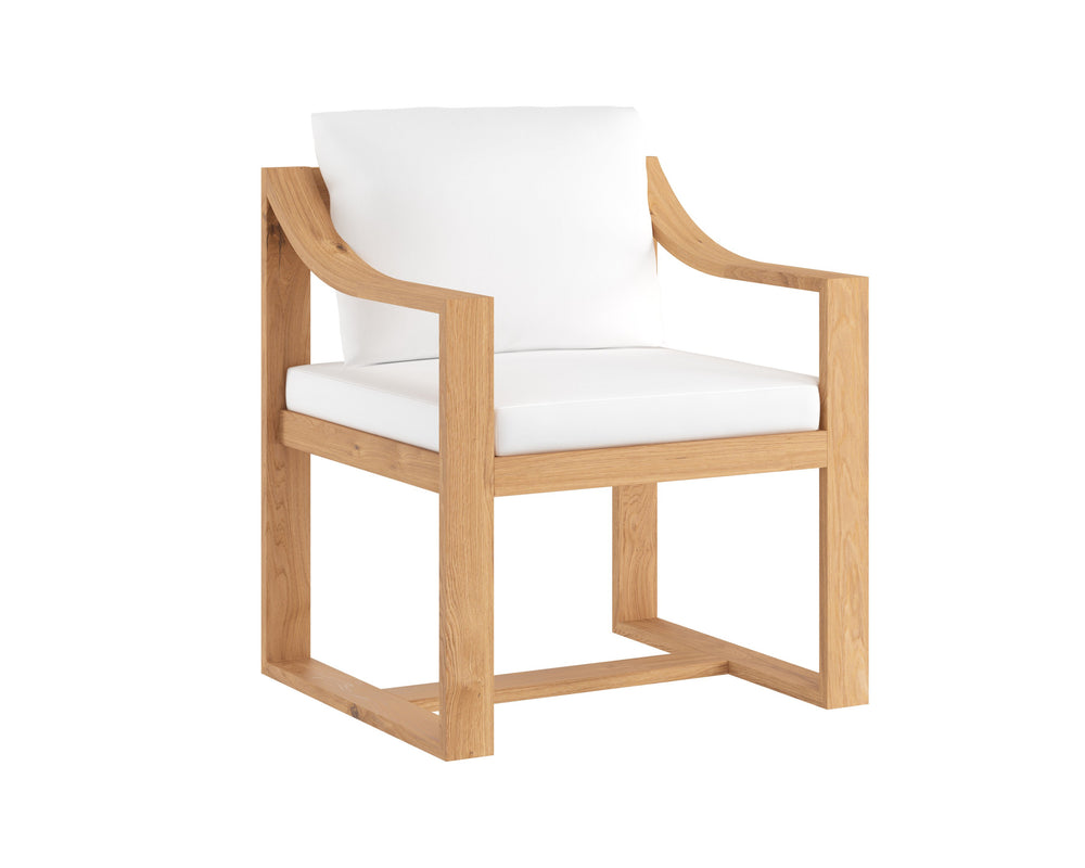 Sunpan Tahiti Outdoor Dining Armchair - Modern Teak Design with Durable Stinson White Fabric & Eco-Friendly Features