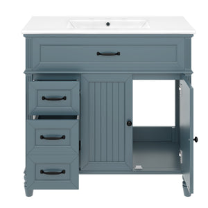 English Elm 36" Modern Bathroom Vanity with Ceramic Sink, Solid Wood + MDF Frame, Sleek Freestanding Design Blue N725P195410C