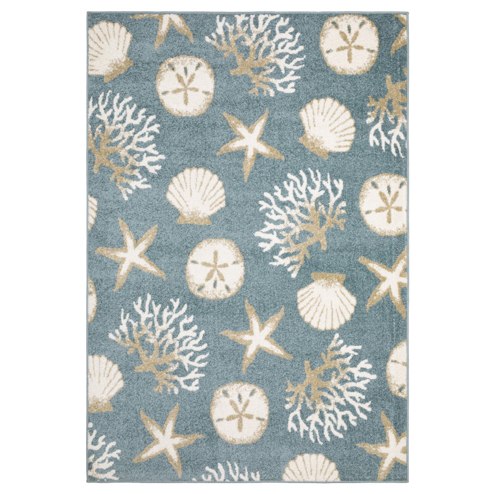 HomeRoots 8 X 10 Coastal Seashell Polypropylene Area Rug for Living Room or Bedroom Decor 723991