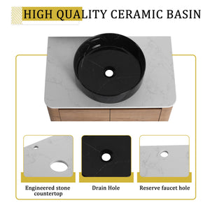 English Elm 30'' Wall-Mounted Bathroom Vanity With Ceramic Sink, Soft-Close Doors & Sleek Modern Design W999S00391