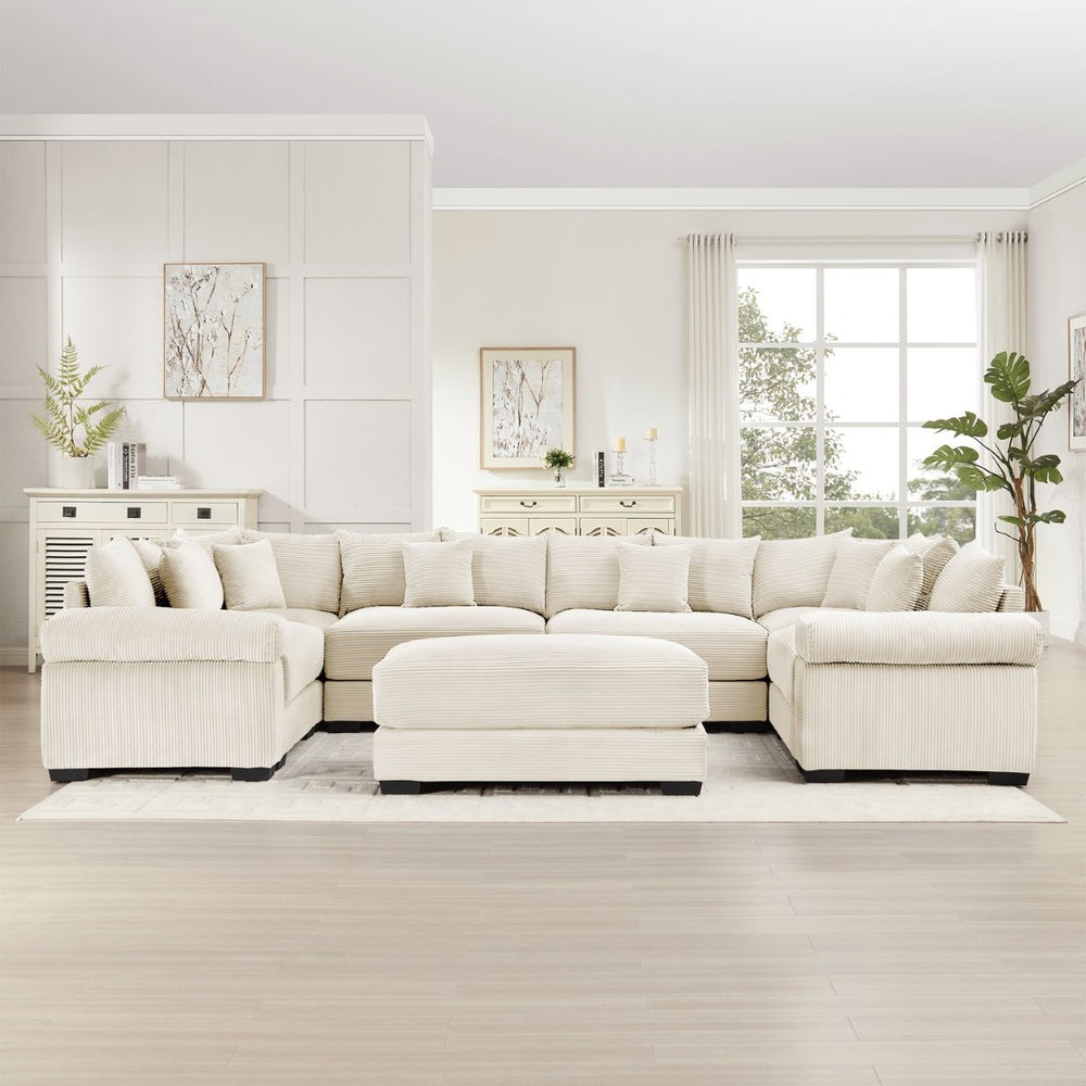 English Elm Oversized Modular Sectional Couch - Cloud-Like Comfort With Extra Wide Armrests & Movable Ottoman! W714S01316-GIGA