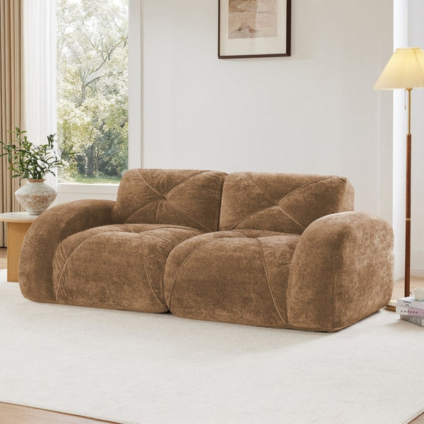 English Elm 2-seater Tufted Velvet Cloud Sofa Frameless High Density Foam Retro Luxe Living Room Camel W714P387014