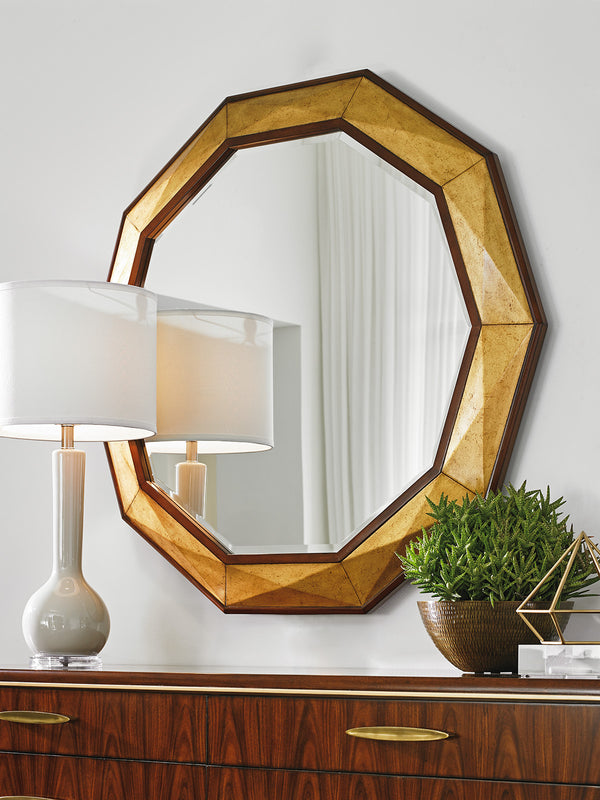 Lexington Savoy Mid-century Modern Round Mirror With Burnished Gold Leaf Frame For Elegant Home Design Ritz  723-201