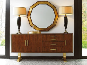 Lexington Savoy Mid-century Modern Round Mirror With Burnished Gold Leaf Frame For Elegant Home Design Ritz  723-201