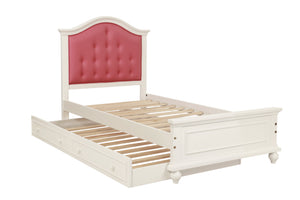 English Elm Contemporary Twin Bed with Trundle and Tufted Upholstered Headboard, Sturdy Slats, Kids Bedroom Furniture Pink,White 83 L x 12 W x 9 H B011S02033