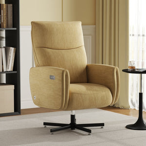 English Elm Power Swivel Velvet Recliner with Usb Charging for Living Room or Home Office Yellow W3568P431985