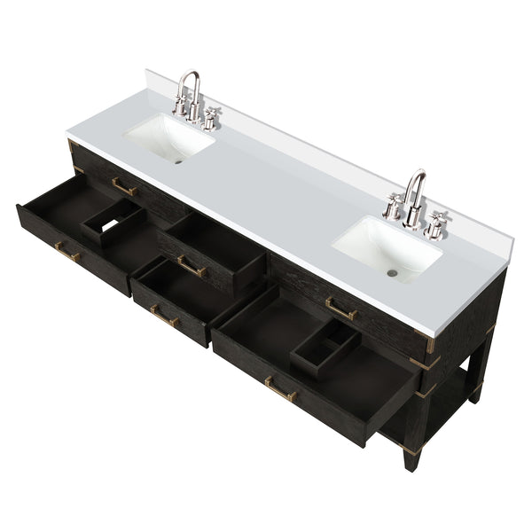 English Elm Black Oak Double Bath Vanity 84" W X 22" D With Cultured Marble Top & Sleek Faucet Set For Luxury Baths B2731P261076