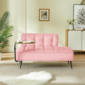 English Elm 54-inch Velvet Tufted Loveseat with Rotating Tray Table Nailhead Trim Compact Seating Pink W1359P438326