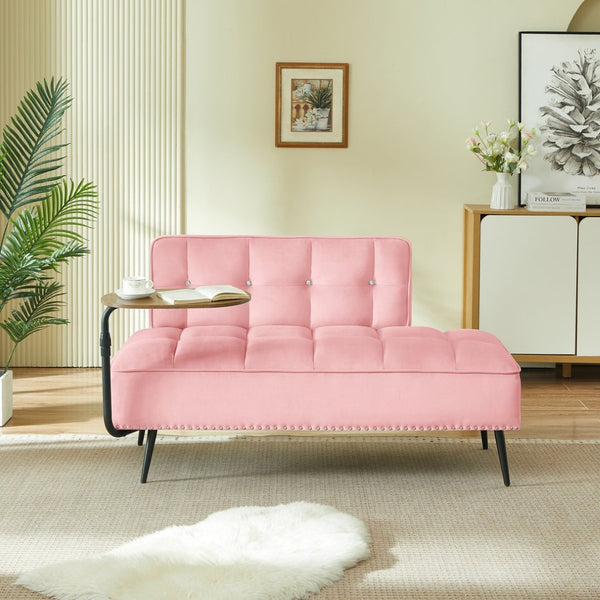 English Elm 54-inch Velvet Tufted Loveseat with Rotating Tray Table Nailhead Trim Compact Seating Pink W1359P438326