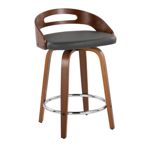 English Elm Cassis 24" Mid-Century Modern Counter Stool Set Of 2 - Swivel Walnut Wood & Grey Faux Leather Elegance B202S00015
