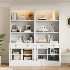 English Elm 83.4"Tall Modern Bookshelf Suite With Led Lighting - Stylish 2-Piece Storage For Home & Office Decor N751S059520K