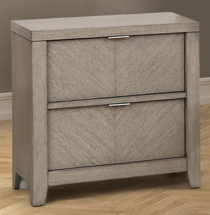 English Elm 2 Drawer Nightsand with Bookmatched Ash Veneers, USB Port, Solid Wood & MDF, Sleek Storage Design Light Gray 26.5 L x 18.75 W x 28.5 H B2699P238931