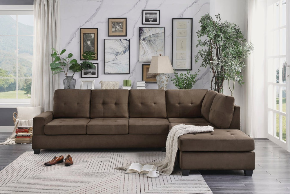 English Elm Modern Microfiber Sectional Sofa with Tufted Cushions Reversible Chaise and Built-in Cupholders Chocolate B011S00931