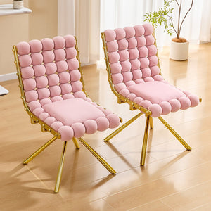 English Elm Cream Dutch Velvet Swivel Chair Tufted Bubble Backrest Glam Armless Accent Seat Gold,Pink W3875P448020