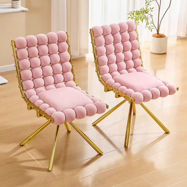 English Elm Cream Dutch Velvet Swivel Chair Tufted Bubble Backrest Glam Armless Accent Seat Gold,Pink W3875P448020