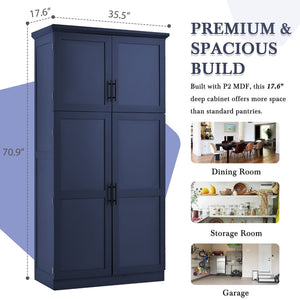 English Elm [assembly Included] Topmax Shaker Pantry Cabinet Tall Mdf Kitchen Storage with Pull-out Trays Blue SP000099AAC