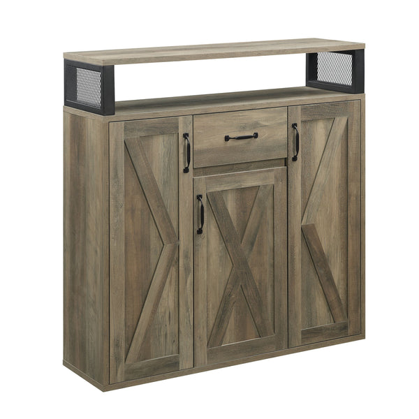 English Elm Abiram Rustic Oak Finish Server with 15-Bottle Wine Rack, Cup Holder, 3 Drawers & Adjustable Shelves B2726P256329