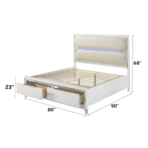English Elm Tarian Boucle Upholstered Eastern King Bed with Led Lighting and Storage Footboard B2756S00045