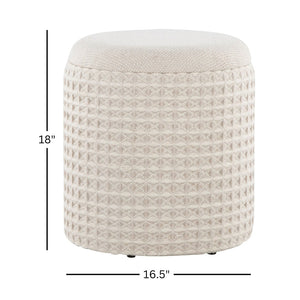 English Elm Wood Lidded Storage Ottoman Handwoven Wool Artisan Texture for Bohemian Living Spaces Ivory B202P471522