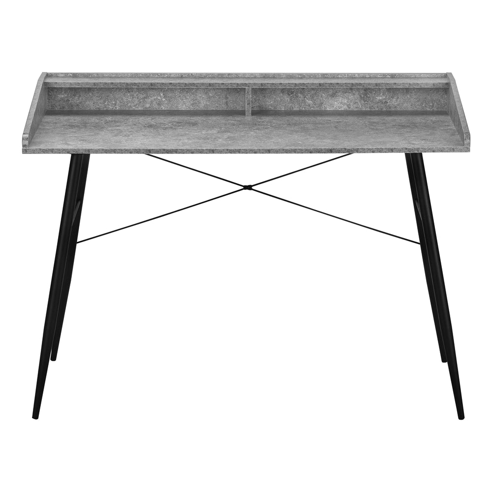 English Elm Computer Desk - Modern Grey Stone Laminate With Black Metal Frame, Stylish Home Office Workspace B2710P219826