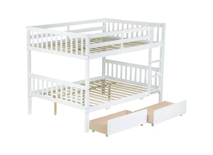 English Elm Full Full Over Full Bunk Bed In White - Durable Rubberwood With 2 Drawers, Converts To 2 Beds, Safe Design W504S00195
