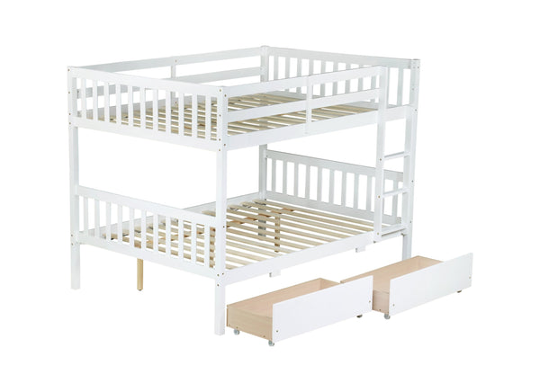English Elm Full Full Over Full Bunk Bed In White - Durable Rubberwood With 2 Drawers, Converts To 2 Beds, Safe Design W504S00195