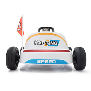 English Elm 12v Kids Electric Go Kart with Parental Remote Dual Motors Led Bluetooth Pedal White W2181P201026