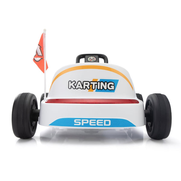 English Elm 12v Kids Electric Go Kart with Parental Remote Dual Motors Led Bluetooth Pedal White W2181P201026