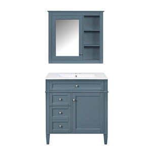 English Elm 30'' Freestanding Bathroom Vanity Set with Mirror Cabinet Ceramic Sink Soft Close SW000126AAM-1