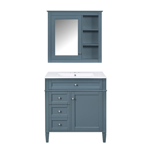 English Elm 30'' Freestanding Bathroom Vanity Set with Mirror Cabinet Ceramic Sink Soft Close SW000126AAM-1